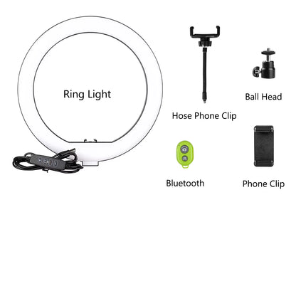 LED 10Inch Ring Light Photography Selfie Ring Lighting with Tripod Stand for Smartphone Youtube Makeup Video Studio Ring Lamp